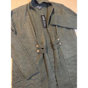 NWT Love Story Cardigan Sweater Duster Women's Medium Heathered Olive Green Knit